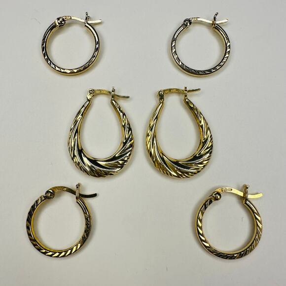 Jewelry - Bundle of Three Pairs of Gold Overlay Sterling Silver Hoop Earrings